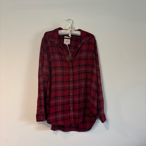 American Eagle Outfitters Red Checkered “Boyfriend Fit” Button Down - Picture 1 of 8